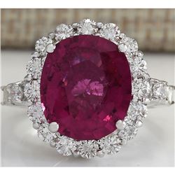 6.92 CTW Natural Rubelite And Diamond Ring In14k White Gold