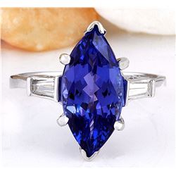 5.30 CTW Natural Tanzanite 18K Solid White Gold Diamond Ring