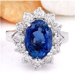 6.83 CTW Natural Ceylon Sapphire 18K Solid White Gold Diamond Ring