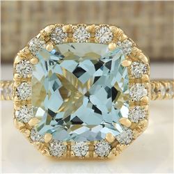 4.72 CTW Natural Aquamarine And Diamond Ring In 14k Yellow Gold