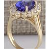 Image 3 : 5.37 CTW Natural Blue Tanzanite And Diamond Ring 18K Solid Yellow Gold
