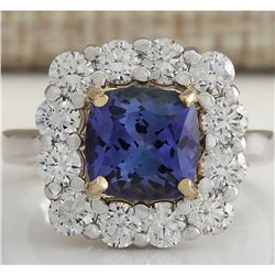 4.66CTW Natural Blue Tanzanite And Diamond Ring In18K White Gold