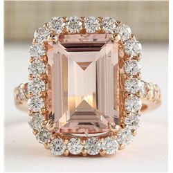 8.33 CTW Natural Morganite And Diamond Ring In 18K Rose Gold