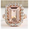 Image 1 : 8.33 CTW Natural Morganite And Diamond Ring In 18K Rose Gold