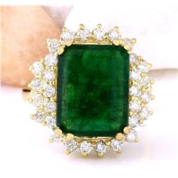 6.60 CTW Natural Emerald 14K Solid Yellow Gold Diamond Ring