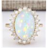 Image 1 : 7.15 CTW Natural Opal And Diamond Ring In 18K Yellow Gold