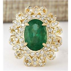5.16 CTW Natural Emerald And Diamond Ring In 18K Yellow Gold