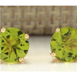 3.00 CTW Natural Peridot Earrings 18K Solid Yellow Gold