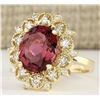 Image 2 : 6.60 CTW Natural Pink Tourmaline And Diamond Ring In14k Solid Yellow Gold