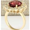 Image 3 : 6.60 CTW Natural Pink Tourmaline And Diamond Ring In14k Solid Yellow Gold