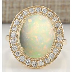 5.25 CTW Natural Opal And Diamond Ring In 14K Yellow Gold