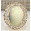Image 1 : 5.25 CTW Natural Opal And Diamond Ring In 14K Yellow Gold