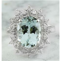 4.48 CTW Aquamarine 18K White Gold Diamond Ring