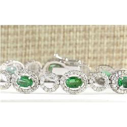 6.98 CTW Natural Emerald And Diamond Bracelet In 18K White Gold