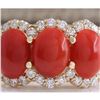 Image 1 : 5.30CTW Natural Red Coral And Diamond Ring 18K Solid Yellow Gold