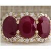 Image 1 : 6.82 CTW Natural Red Ruby And Diamond Ring 18K Solid Yellow Gold