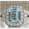 Image 1 : 4.67 CTW Natural Aquamarine And Diamond Ring In 18K Solid White Gold
