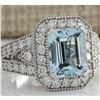 Image 2 : 4.67 CTW Natural Aquamarine And Diamond Ring In 18K Solid White Gold