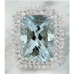 15.50 CTW Aquamarine 18K White Gold Diamond Ring