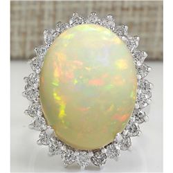 13.65 CTW Natural Ethiopian Opal And Diamond Ring In 14K Solid White Gold