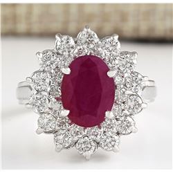 3.11 CTW Natural Ruby And Diamond Ring In 14k White Gold