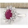 Image 2 : 3.11 CTW Natural Ruby And Diamond Ring In 14k White Gold