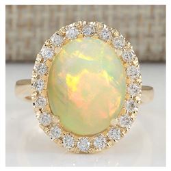 4.90 CTW Natural Opal And Diamond Ring In 18K Yellow Gold