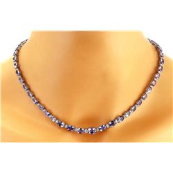 34.50 CTW Natural Tanzanite 18K Solid White Gold Diamond Necklace