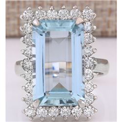 10.82 CTW Natural Aquamarine And Diamond Ring In 14K White Gold