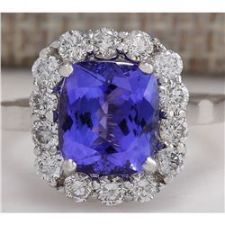 4.97 CTW Natural Blue Tanzanite And Diamond Ring 14K Solid White Gold