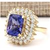 Image 2 : 9.30 CTW Natural Tanzanite And Diamond Ring In 14k Yellow Gold