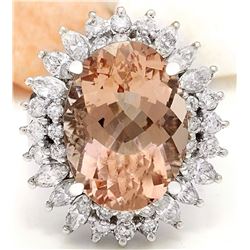 14.61 CTW Natural Morganite 18K Solid White Gold Diamond Ring