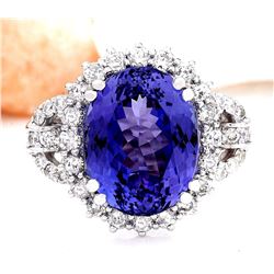 10.36 CTW Natural Tanzanite 18K Solid White Gold Diamond Ring