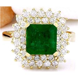 2.90 CTW Natural Emerald 18K Solid Yellow Gold Diamond Ring