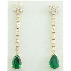 5.10 CTW Emerald 18K Yellow Gold Diamond Errings