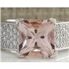 Image 1 : 5.35 CTW Natural Morganite And Diamond Ring 18K Solid White Gold