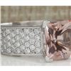 Image 2 : 5.35 CTW Natural Morganite And Diamond Ring 18K Solid White Gold