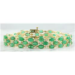 22.88 CTW Emerald 14K Yellow Gold Diamond Bracelet