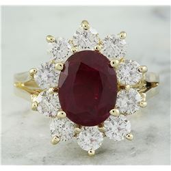 3.55 CTW Ruby 18K Yellow Gold Diamond Ring