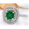 Image 2 : 2.10 CTW Natural Emerald 18K Solid White Gold Diamond Ring