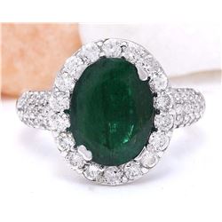 3.80 CTW Natural Emerald 18K Solid White Gold Diamond Ring