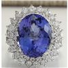 Image 1 : 11.11 CTW Natural Tanzanite And Diamond Ring 14K Solid White Gold