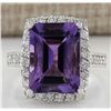Image 1 : 7.09 CTW Natural Amethyst And Diamond Ring In 18K Solid White Gold