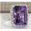 Image 2 : 7.09 CTW Natural Amethyst And Diamond Ring In 18K Solid White Gold