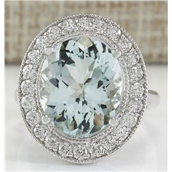 7.25 CTW Natural Blue Aquamarine And Diamond Ring In 14K White Gold
