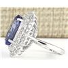 Image 2 : 12.86 CTW Natural Blue Tanzanite And Diamond Ring 18K Solid White Gold