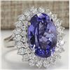 Image 2 : 10.62 CTW Natural Tanzanite And Diamond Ring 18K Solid White Gold