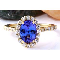 2.23 CTW Natural Tanzanite 18K Solid Yellow Gold Diamond Ring