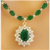 Image 1 : 31.60 CTW Emerald 14K Yellow Gold Diamond Necklace