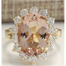 5.56 CTW Natural Morganite And Diamond Ring 18K Solid Yellow Gold